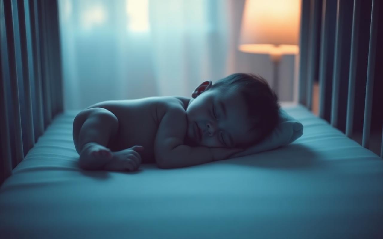 Baby sleeping peacefully in a cot
